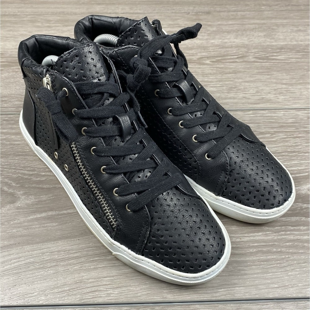 Dolce Vita Women's High‎ Top Perforated Side Zipper Sneakers Black Size 9
